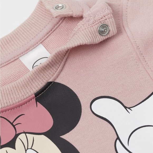 SOLD✨H&M Disney Minnie Mouse Sweatshirt Set (Size 12-18M) Blush Pink Polka Dot - Picture 2 of 12